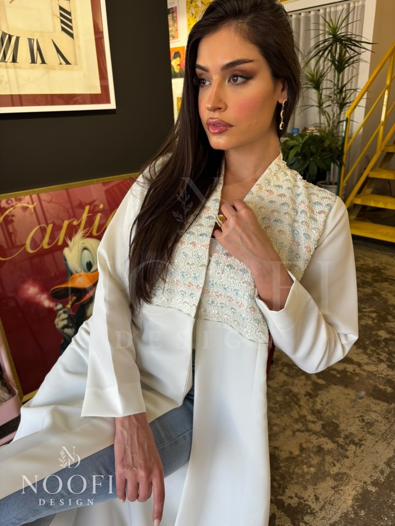 White embroidered yoke Abaya