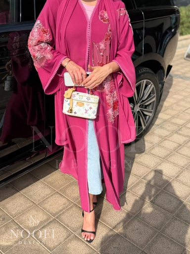 Magenta embroidered Abaya